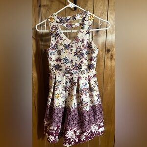 Beautees Floral Kids Dress in Cream and Purple